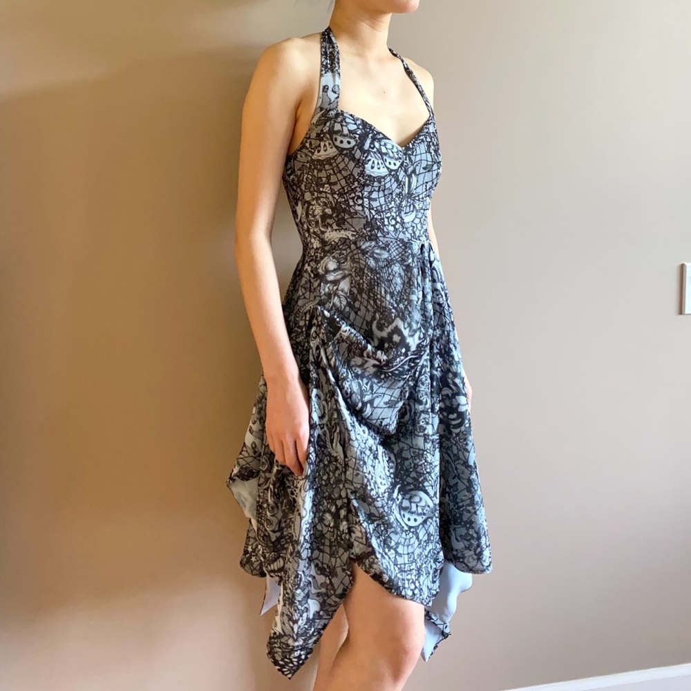 Vintage Alexander McQueen butterfly lace printed silk halter dress - Picture 4 of 12